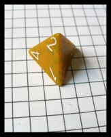 Dice : Dice - 4D - Rounded Opaque Deep Yellow With Green Speckles and White Numbers On Points